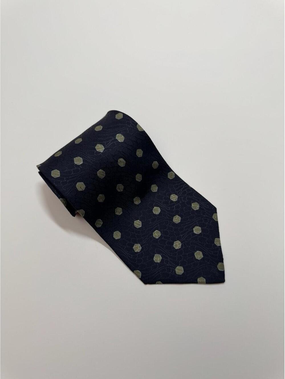 Giorgio‎ Armani Navy & Gold 100% Silk Wide Tie Made In Italy